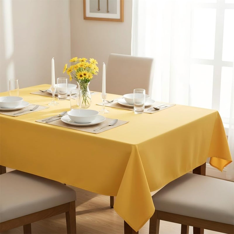 sancua Rectangle Tablecloth - 60 x 102 Inch - Stain and Wrinkle Resistant Washable Polyester Table Cloth, Decorative Fabric Table Cover for Dining Tables, Buffet Parties and Camping, Yellow - Image 3